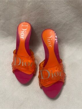 Christian Dior Orange and Pink Vintage Mules/ Slide Sandals